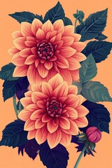 Close-up of two orange flowers with green leaves