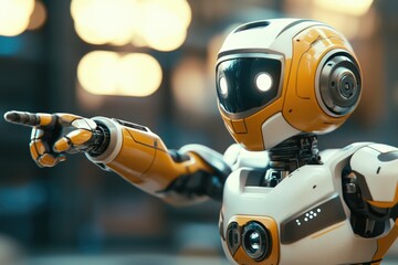Fototapeta premium Close-up of a robot pointing at an object or person