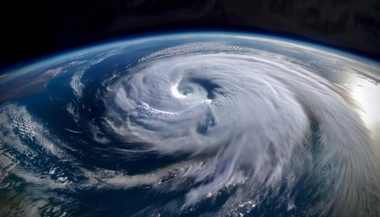 A satellite view of a hurricane forming over a body of water. AI Generated image