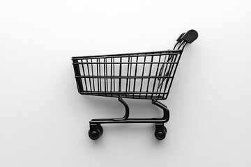 Black empty shopping cart on a white background. Ideal for Black Friday.
