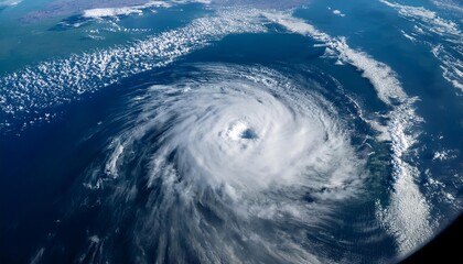 A satellite view of a hurricane forming over a body of water. AI Generated image