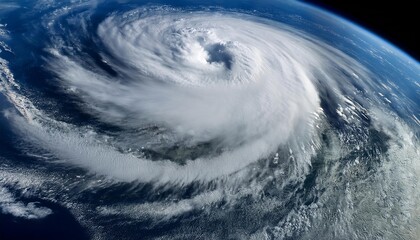 A satellite view of a hurricane forming over a body of water. AI Generated image