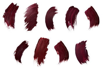 Maroon paint brush stroke, hyperrealistic, highly detailed, isolated on transparent background, generative ai.