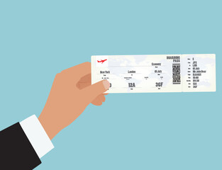 Hand holding airplane tickets. vector illustration