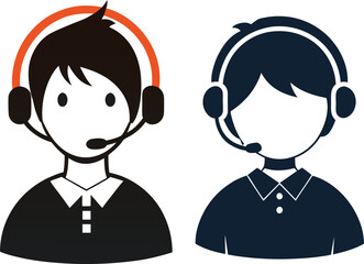 Call Center Representative Boy Icon Silhouette Vector
