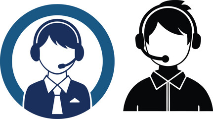 Call Center Representative Boy Icon Silhouette Vector