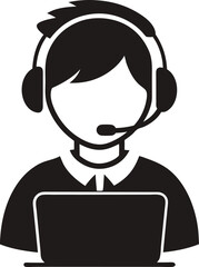 Call Center Representative Boy Icon Silhouette Vector
