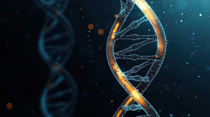 3D illustration of DNA structure on a dark background.