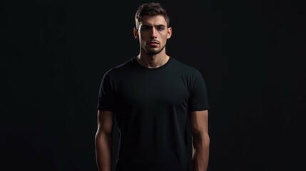 Fototapeta premium A mockup of a man in a black T-shirt in gothic look 