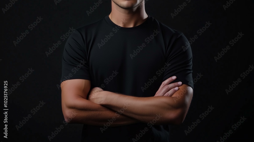 Wall mural a mockup of a man in a black t-shirt in gothic look