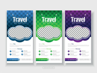 Modern travel hotels  DL Flyer Rack Card Template Unique Design for Office, Company, and Multipurpose Use with Creative Shapes and Idea