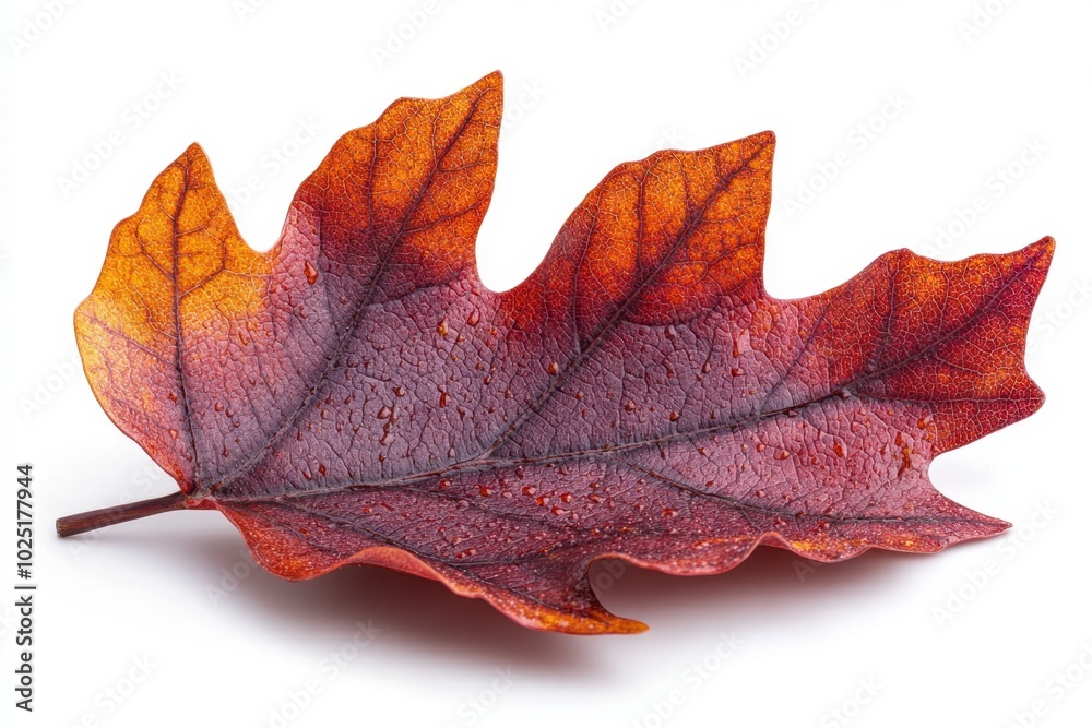 Wall mural a realistic red oak leaf with pointed lobes and deep red color, isolated on white background