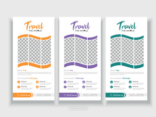 Modern travel hotels  DL Flyer Rack Card Template Unique Design for Office, Company, and Multipurpose Use with Creative Shapes and Idea