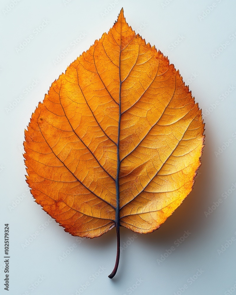 Wall mural a single elm leaf with an asymmetrical base and visible midvein, isolated on white background