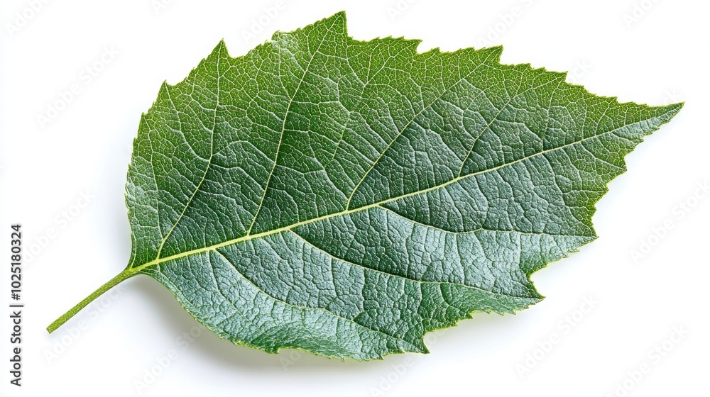 Wall mural a single sassafras leaf with its unique three-lobed structure, isolated on white background
