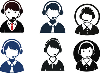 Set of Call Center Representative Boy Icon Silhouette Vector