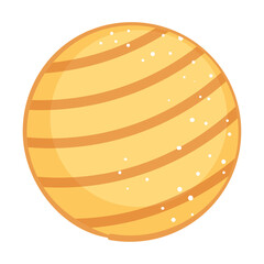 Yellow planet with orange stripes on white, vector illustration