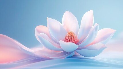   A white bloom floats on water, boasting a pink core encircled by petals of the same hue