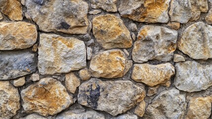Fototapeta premium Photograph of a brown, rocky stone wall background texture.