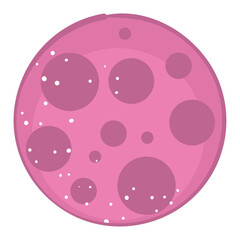 Pink planet with circular craters and white dots, vector illustration