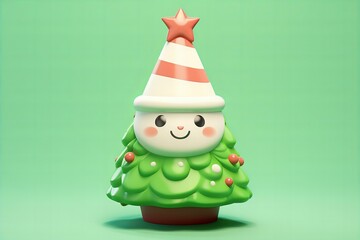 cute 3d Christmas tree with star on top, cute Christmas character