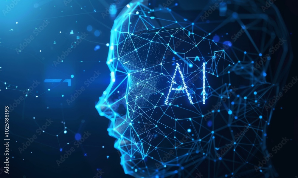 Sticker a futuristic image of a human head with the word artificial in it. ai.