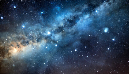 Vivid night sky filled with stars and a spiral galaxy glowing brightly over a serene landscape during twilight hours