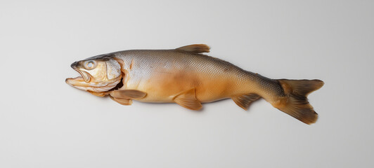 A whole dried carp on a white background