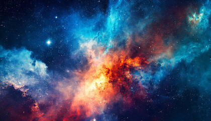 A vibrant cosmic nebula illuminated in stunning colors captures the beauty of the universe in deep space