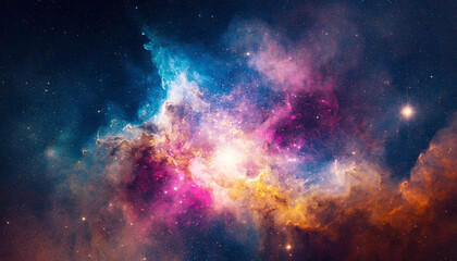 Vibrant cosmic nebula filled with colorful gases and stars, captured in the depths of space during a clear celestial observation