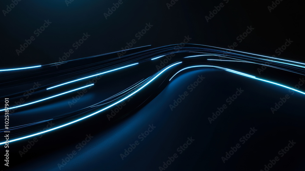 Poster abstract wave patterns in deep blue tones captured in a smooth flowing design, creating a sense of m