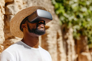 African American Man Using Virtual Reality Technology For Educational Purposes, Immersed In An Interactive Learning Environment That Showcases History And Culture