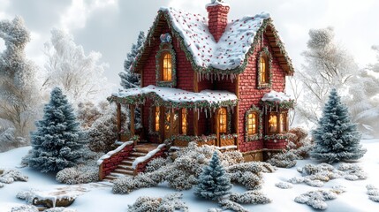 Fototapeta premium Hand-Painted Gingerbread House with Festive Christmas Cookies for Holiday Celebrations