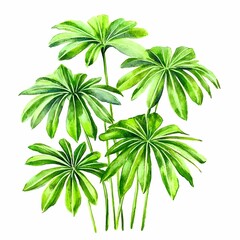 Watercolor Palm Leaves Swaying in the Breeze