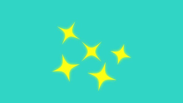 explotion ribbon star effect, Twinkling stars animation, yellow cartoon, flat, vector, doodles style stars blinking, glitter on green screen background, night sky, shape layer firework explosive .