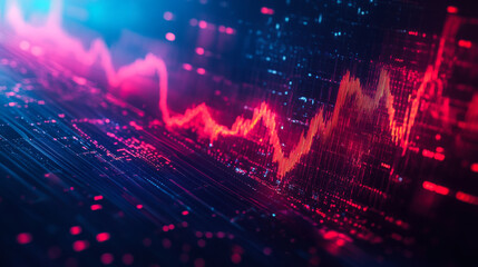 Vibrant visualization of a fluctuating data graph with colorful digital patterns in a high-tech environment