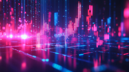 Fototapeta premium Vibrant visualization of a fluctuating data graph with colorful digital patterns in a high-tech environment