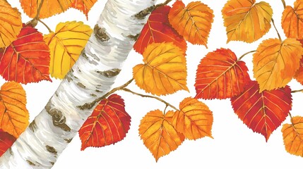 Fototapeta premium Warm Watercolor Fall Tree Leaves Painting