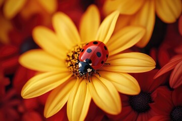 Obraz premium Macro Shot of Ladybug on Yellow Flower Petal