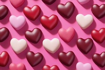 Obraz premium Assorted Heart-Shaped Chocolates on a Pink Background