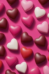 Obraz premium Assorted Heart-Shaped Chocolates on a Pink Background