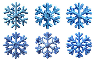 Fototapeta premium 3d render set of snowflake isolated on transparent background Cartoon Illustration in plastic style