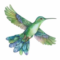 Obraz premium Whimsical Hummingbird in Vibrant Greens and Flight