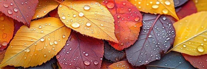 Autumn Leaves with Dew Drops in Vibrant Colors