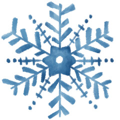 A simple yet elegant watercolor painting of a snowflake. The blue hues and soft edges give the image a calming, ethereal quality.