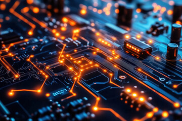 Obraz premium Futuristic Circuit Board with Glowing Lights 