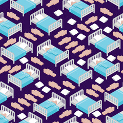 Bed pattern seamless. Bd with blanket and pillow background. texture for fabric