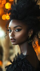 Portrait of African American woman on Halloween