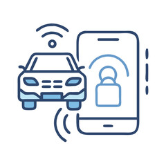 Remote vehicle control icon with smartphone and car illustration