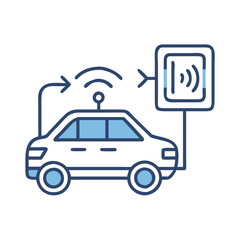 Traffic sign recognition icon with car identifying road signs